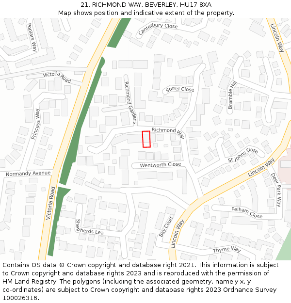 21, RICHMOND WAY, BEVERLEY, HU17 8XA: Location map and indicative extent of plot