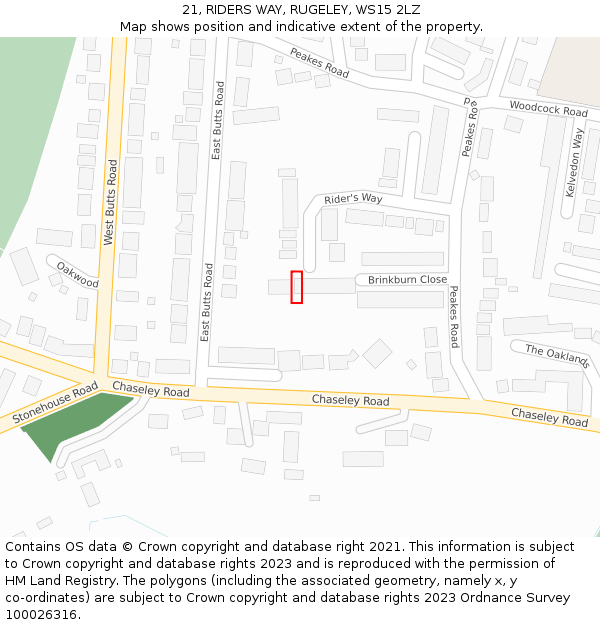 21, RIDERS WAY, RUGELEY, WS15 2LZ: Location map and indicative extent of plot