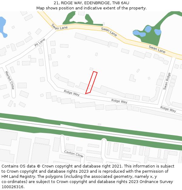 21, RIDGE WAY, EDENBRIDGE, TN8 6AU: Location map and indicative extent of plot