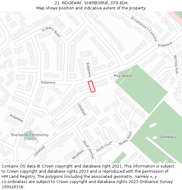 21, RIDGEWAY, SHERBORNE, DT9 6DA: Location map and indicative extent of plot