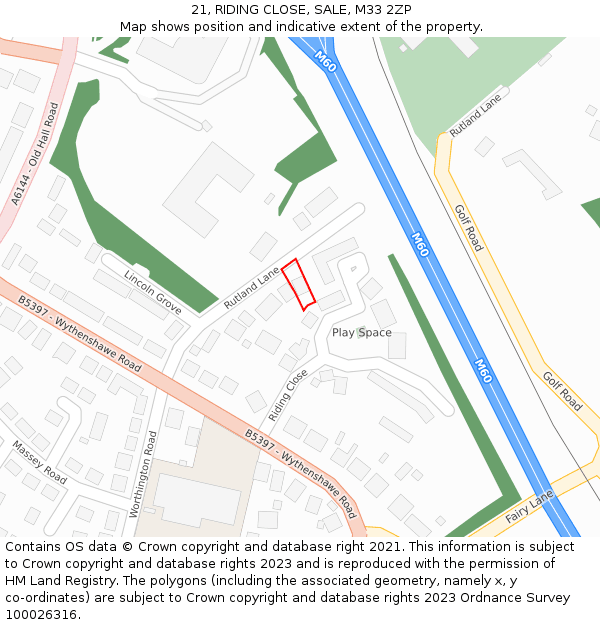 21, RIDING CLOSE, SALE, M33 2ZP: Location map and indicative extent of plot