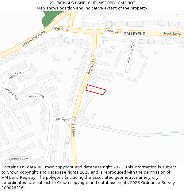 21, RIGNALS LANE, CHELMSFORD, CM2 8QT: Location map and indicative extent of plot