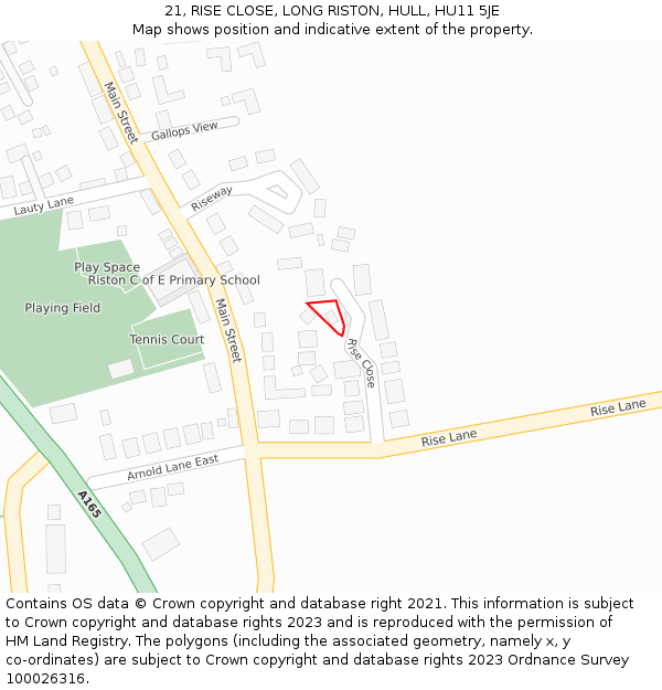 21, RISE CLOSE, LONG RISTON, HULL, HU11 5JE: Location map and indicative extent of plot