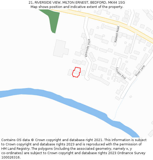 21, RIVERSIDE VIEW, MILTON ERNEST, BEDFORD, MK44 1SG: Location map and indicative extent of plot