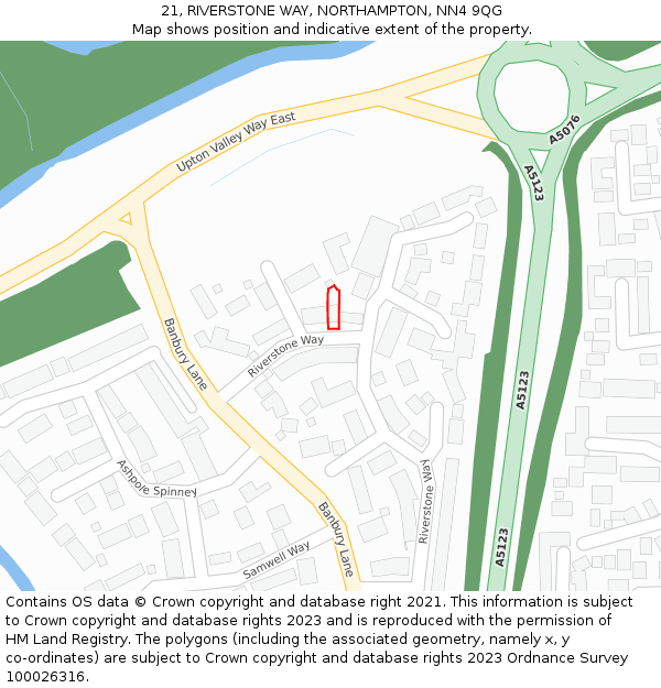 21, RIVERSTONE WAY, NORTHAMPTON, NN4 9QG: Location map and indicative extent of plot