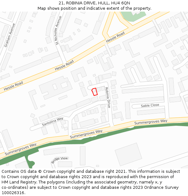 21, ROBINIA DRIVE, HULL, HU4 6QN: Location map and indicative extent of plot
