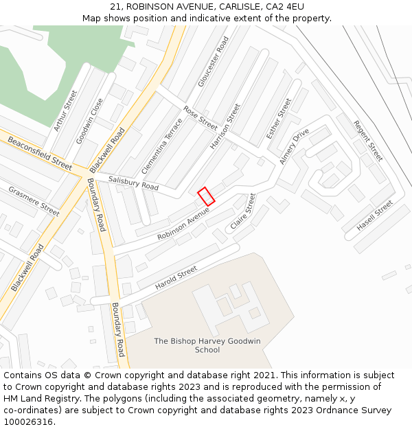 21, ROBINSON AVENUE, CARLISLE, CA2 4EU: Location map and indicative extent of plot