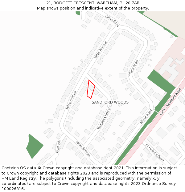 21, RODGETT CRESCENT, WAREHAM, BH20 7AR: Location map and indicative extent of plot