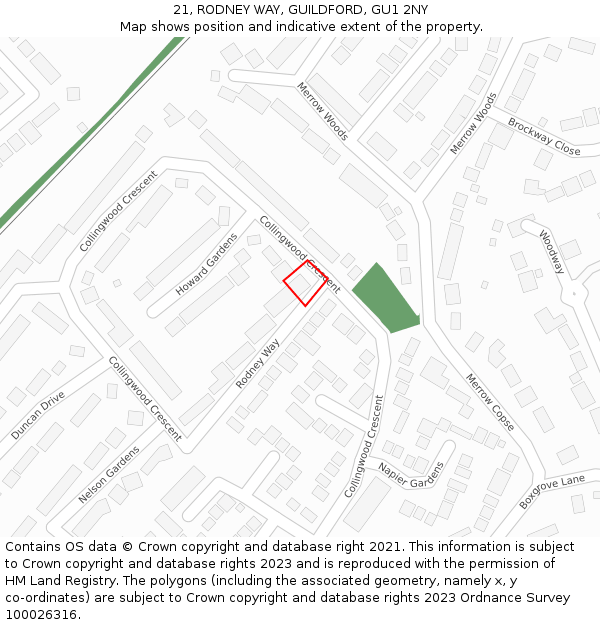 21, RODNEY WAY, GUILDFORD, GU1 2NY: Location map and indicative extent of plot