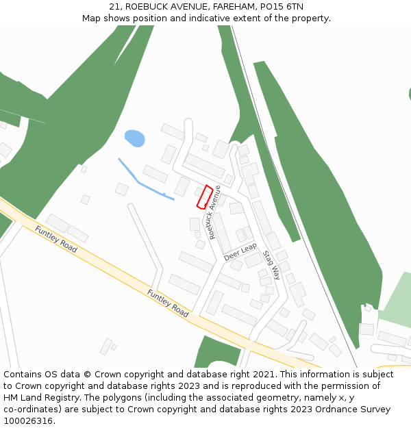 21, ROEBUCK AVENUE, FAREHAM, PO15 6TN: Location map and indicative extent of plot