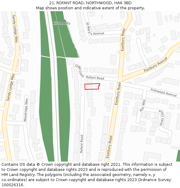 21, ROFANT ROAD, NORTHWOOD, HA6 3BD: Location map and indicative extent of plot