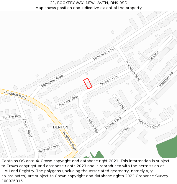 21, ROOKERY WAY, NEWHAVEN, BN9 0SD: Location map and indicative extent of plot