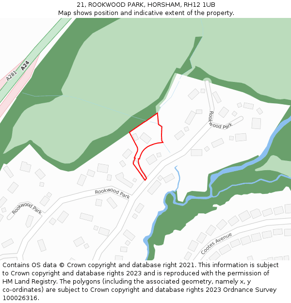 21, ROOKWOOD PARK, HORSHAM, RH12 1UB: Location map and indicative extent of plot