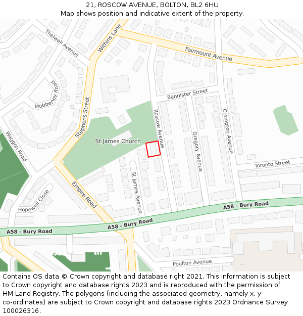 21, ROSCOW AVENUE, BOLTON, BL2 6HU: Location map and indicative extent of plot