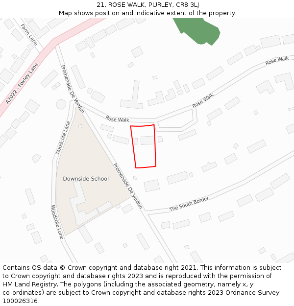 21, ROSE WALK, PURLEY, CR8 3LJ: Location map and indicative extent of plot