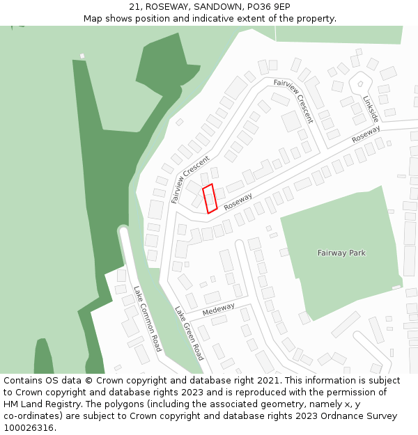 21, ROSEWAY, SANDOWN, PO36 9EP: Location map and indicative extent of plot