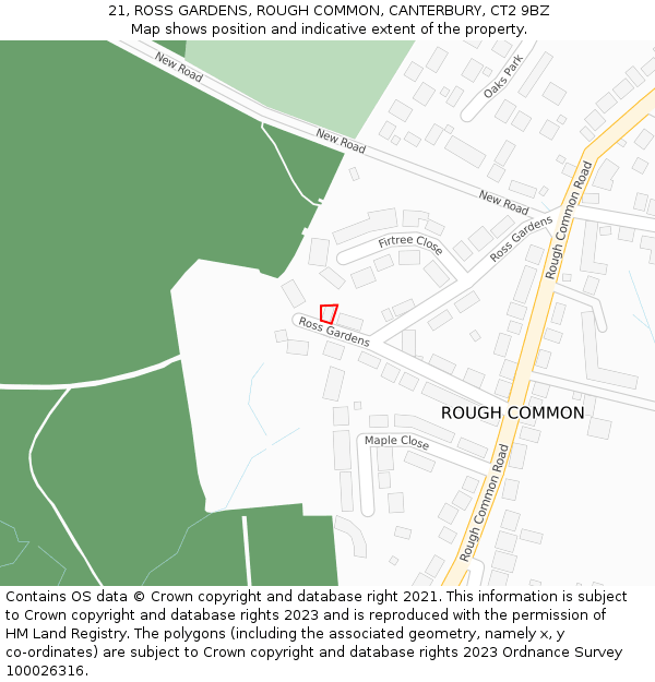 21, ROSS GARDENS, ROUGH COMMON, CANTERBURY, CT2 9BZ: Location map and indicative extent of plot