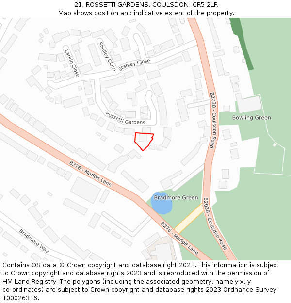 21, ROSSETTI GARDENS, COULSDON, CR5 2LR: Location map and indicative extent of plot