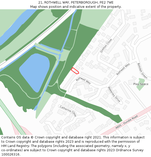 21, ROTHWELL WAY, PETERBOROUGH, PE2 7WE: Location map and indicative extent of plot