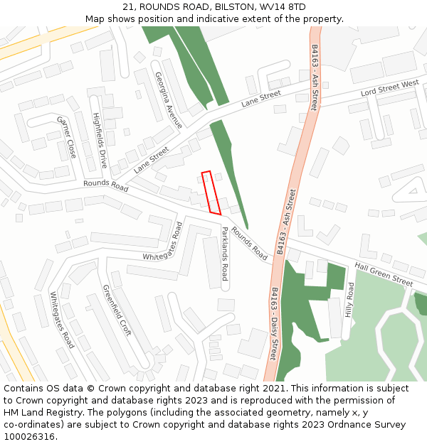 21, ROUNDS ROAD, BILSTON, WV14 8TD: Location map and indicative extent of plot