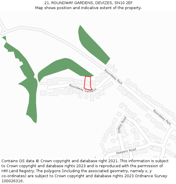 21, ROUNDWAY GARDENS, DEVIZES, SN10 2EF: Location map and indicative extent of plot