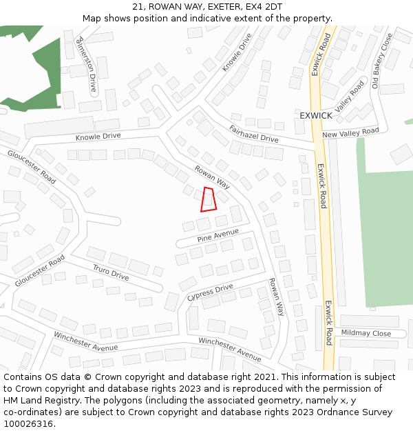 21, ROWAN WAY, EXETER, EX4 2DT: Location map and indicative extent of plot