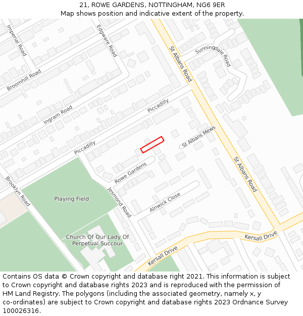 21, ROWE GARDENS, NOTTINGHAM, NG6 9ER: Location map and indicative extent of plot