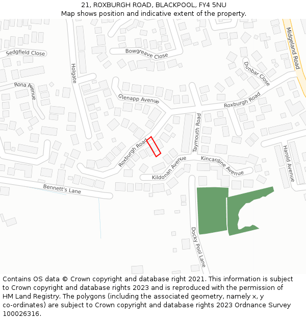 21, ROXBURGH ROAD, BLACKPOOL, FY4 5NU: Location map and indicative extent of plot