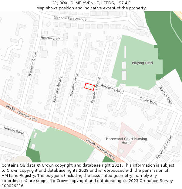 21, ROXHOLME AVENUE, LEEDS, LS7 4JF: Location map and indicative extent of plot