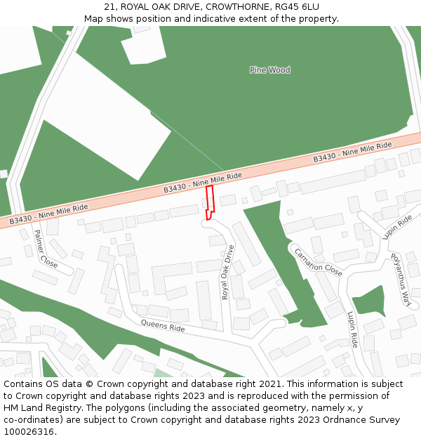 21, ROYAL OAK DRIVE, CROWTHORNE, RG45 6LU: Location map and indicative extent of plot