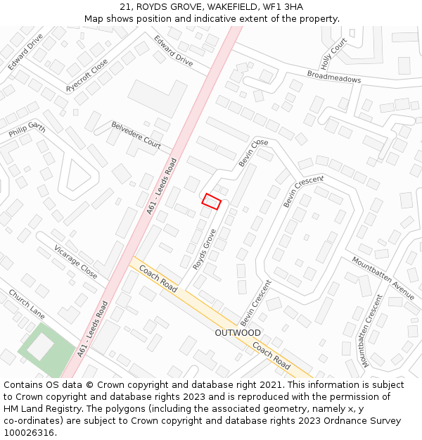 21, ROYDS GROVE, WAKEFIELD, WF1 3HA: Location map and indicative extent of plot