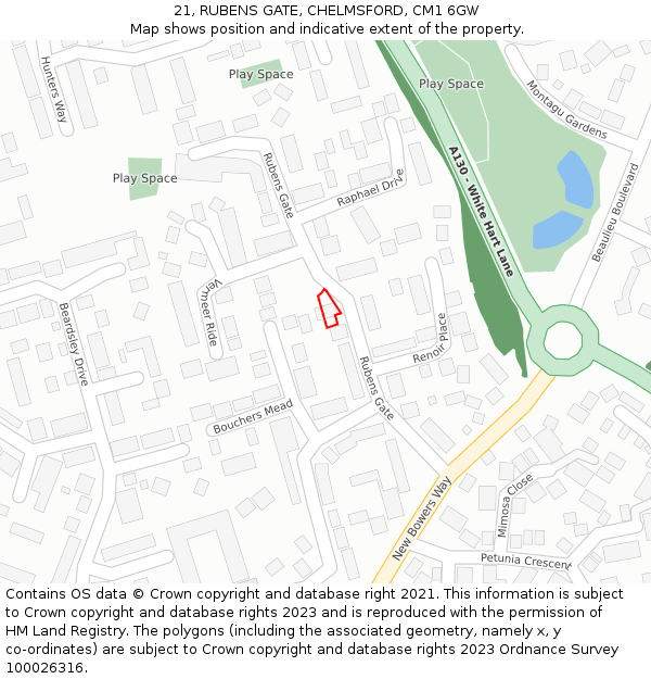 21, RUBENS GATE, CHELMSFORD, CM1 6GW: Location map and indicative extent of plot