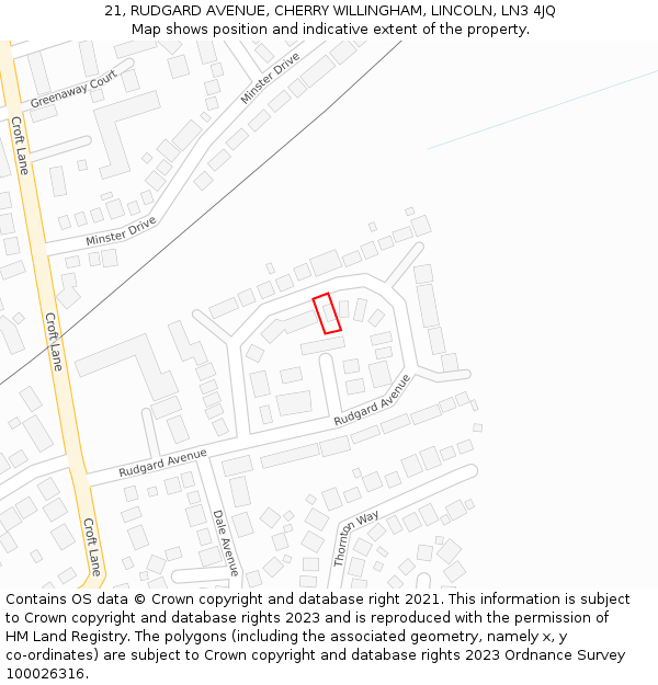 21, RUDGARD AVENUE, CHERRY WILLINGHAM, LINCOLN, LN3 4JQ: Location map and indicative extent of plot