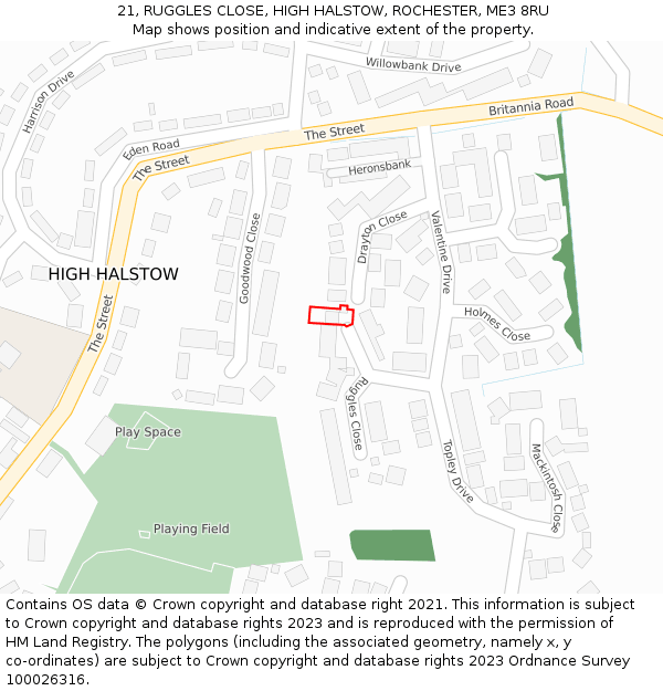 21, RUGGLES CLOSE, HIGH HALSTOW, ROCHESTER, ME3 8RU: Location map and indicative extent of plot