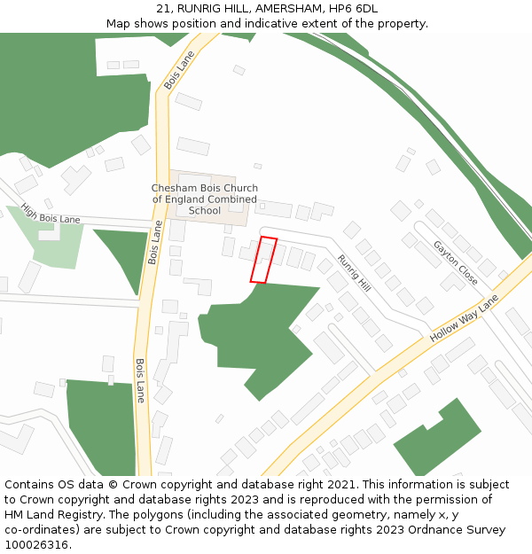 21, RUNRIG HILL, AMERSHAM, HP6 6DL: Location map and indicative extent of plot
