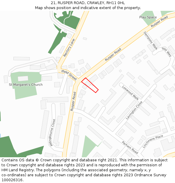 21, RUSPER ROAD, CRAWLEY, RH11 0HL: Location map and indicative extent of plot