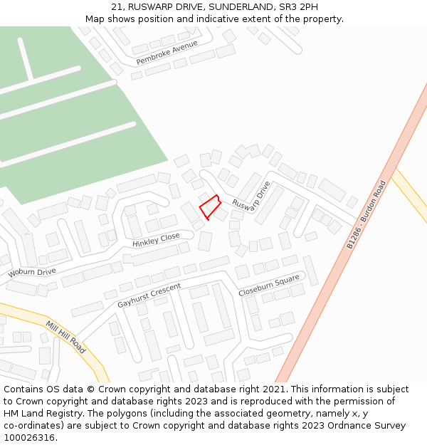 21, RUSWARP DRIVE, SUNDERLAND, SR3 2PH: Location map and indicative extent of plot