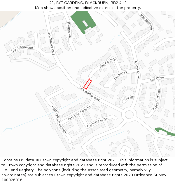 21, RYE GARDENS, BLACKBURN, BB2 4HF: Location map and indicative extent of plot