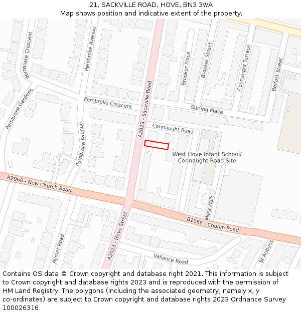 21, SACKVILLE ROAD, HOVE, BN3 3WA: Location map and indicative extent of plot