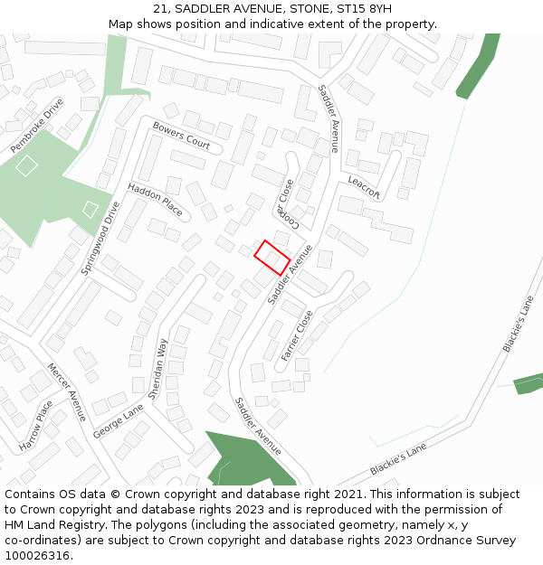 21, SADDLER AVENUE, STONE, ST15 8YH: Location map and indicative extent of plot