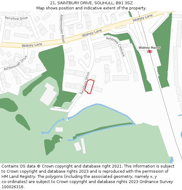 21, SAINTBURY DRIVE, SOLIHULL, B91 3SZ: Location map and indicative extent of plot