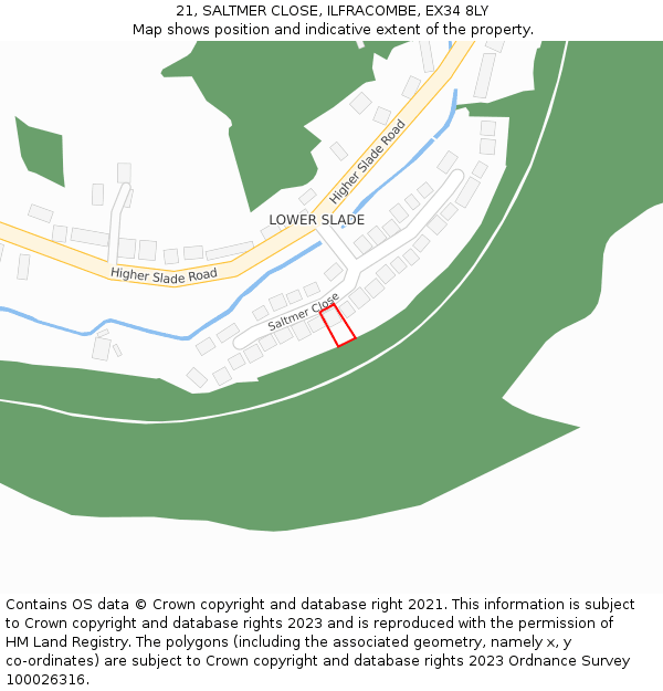 21, SALTMER CLOSE, ILFRACOMBE, EX34 8LY: Location map and indicative extent of plot