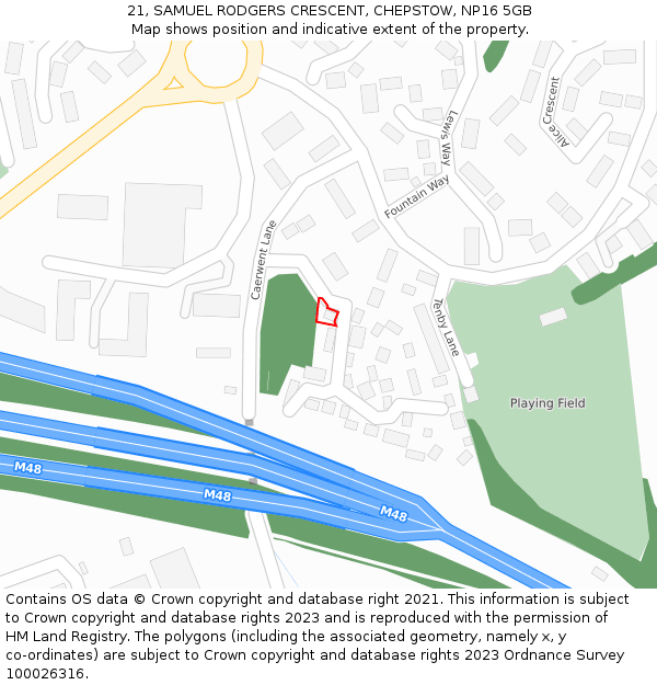 21, SAMUEL RODGERS CRESCENT, CHEPSTOW, NP16 5GB: Location map and indicative extent of plot