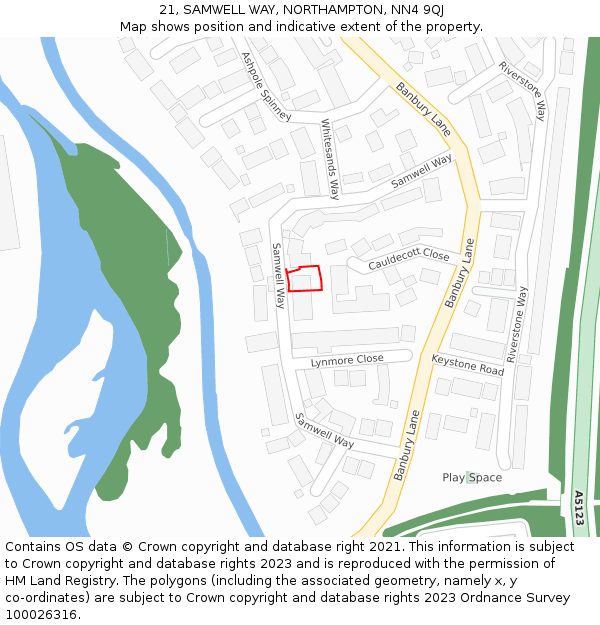 21, SAMWELL WAY, NORTHAMPTON, NN4 9QJ: Location map and indicative extent of plot