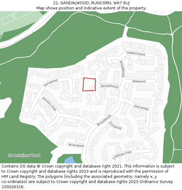 21, SANDALWOOD, RUNCORN, WA7 6UJ: Location map and indicative extent of plot