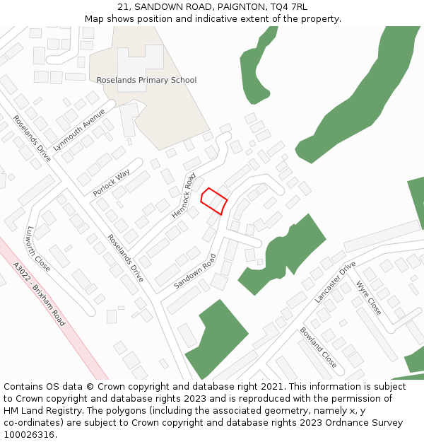 21, SANDOWN ROAD, PAIGNTON, TQ4 7RL: Location map and indicative extent of plot