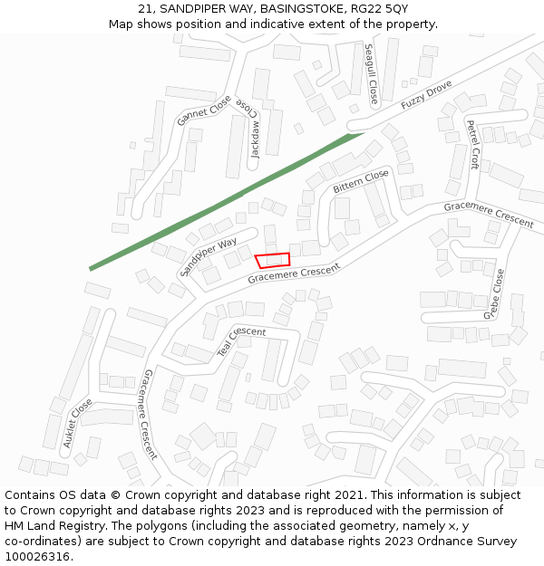 21, SANDPIPER WAY, BASINGSTOKE, RG22 5QY: Location map and indicative extent of plot