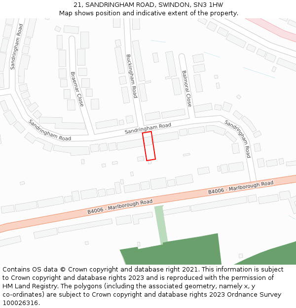 21, SANDRINGHAM ROAD, SWINDON, SN3 1HW: Location map and indicative extent of plot
