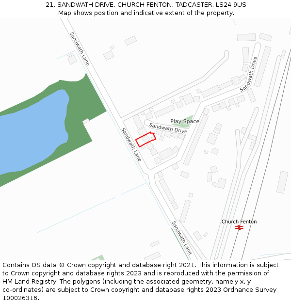 21, SANDWATH DRIVE, CHURCH FENTON, TADCASTER, LS24 9US: Location map and indicative extent of plot