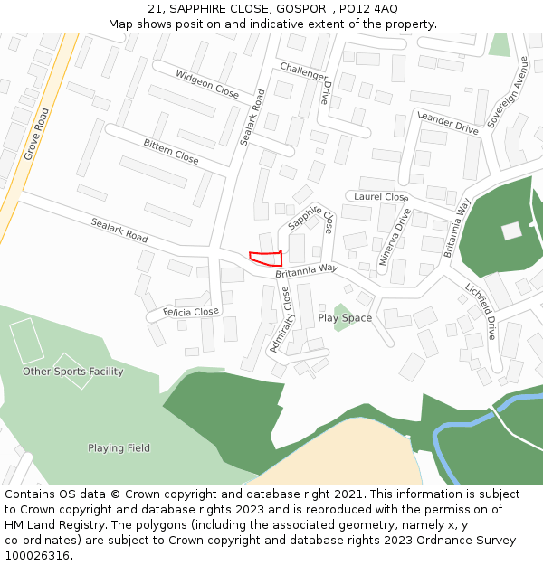 21, SAPPHIRE CLOSE, GOSPORT, PO12 4AQ: Location map and indicative extent of plot